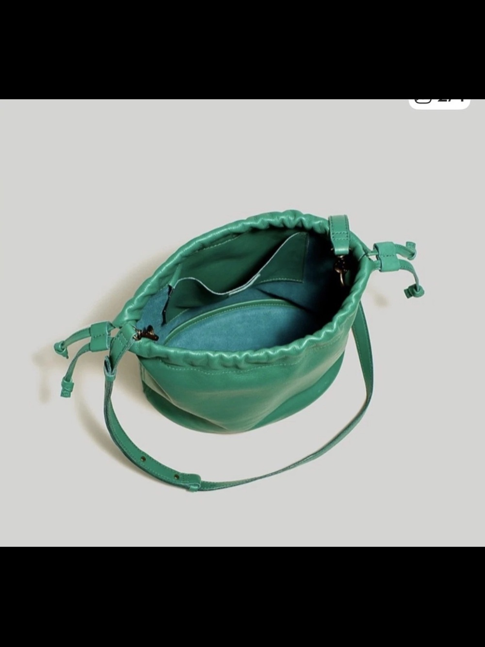 Madewell Teal Green Leather Drawstring Crossbody Bucket Bag - Picture 4 of 8